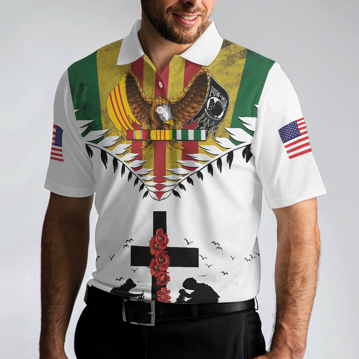 Lest We Forget Vietnam Veteran Polo Shirt, American Flag Veteran Shirt, Best Gift Idea For Vietnam Veterans - Hyperfavor