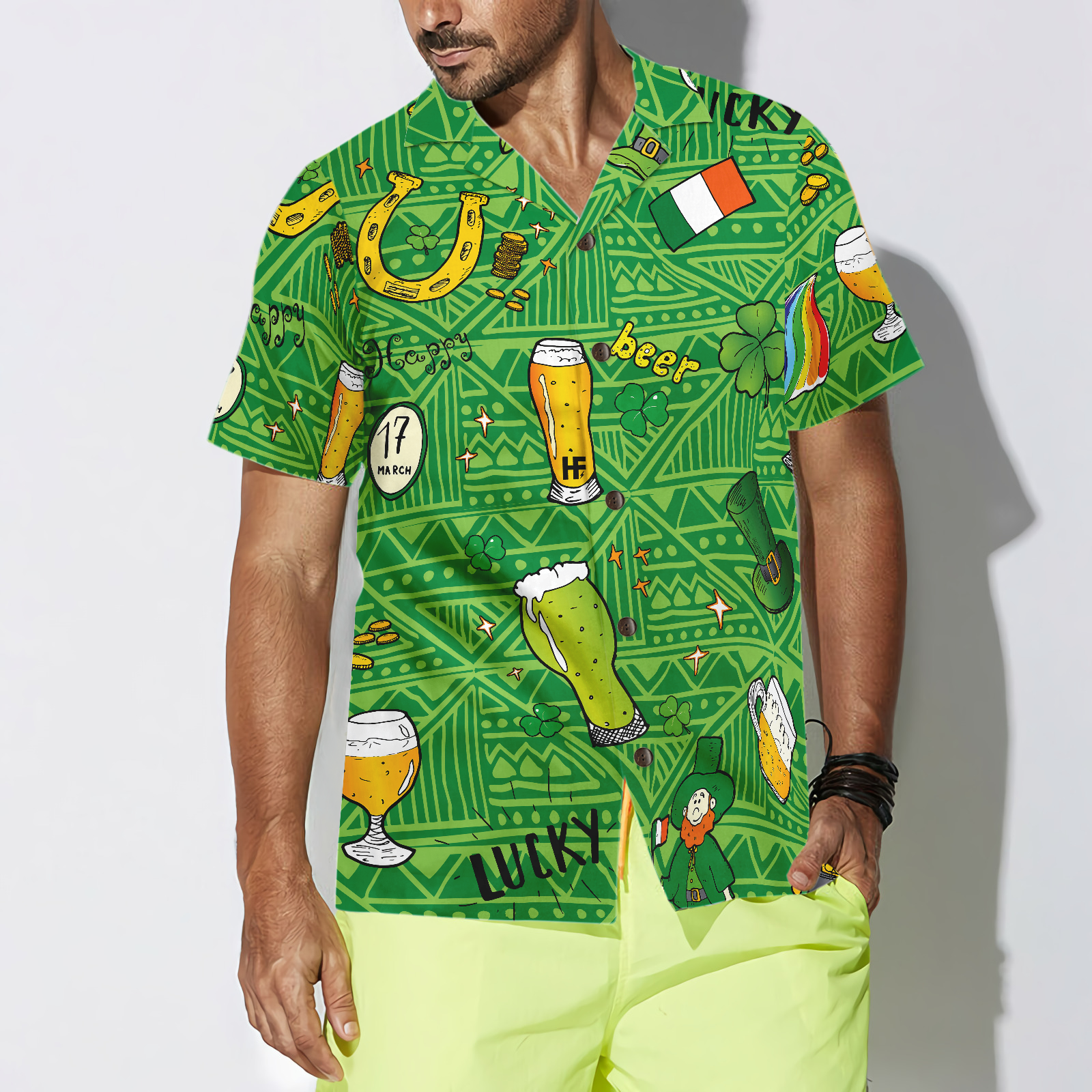 Ireland Pattern Happy Saint Patrick's Day Hawaiian Shirt - Hyperfavor