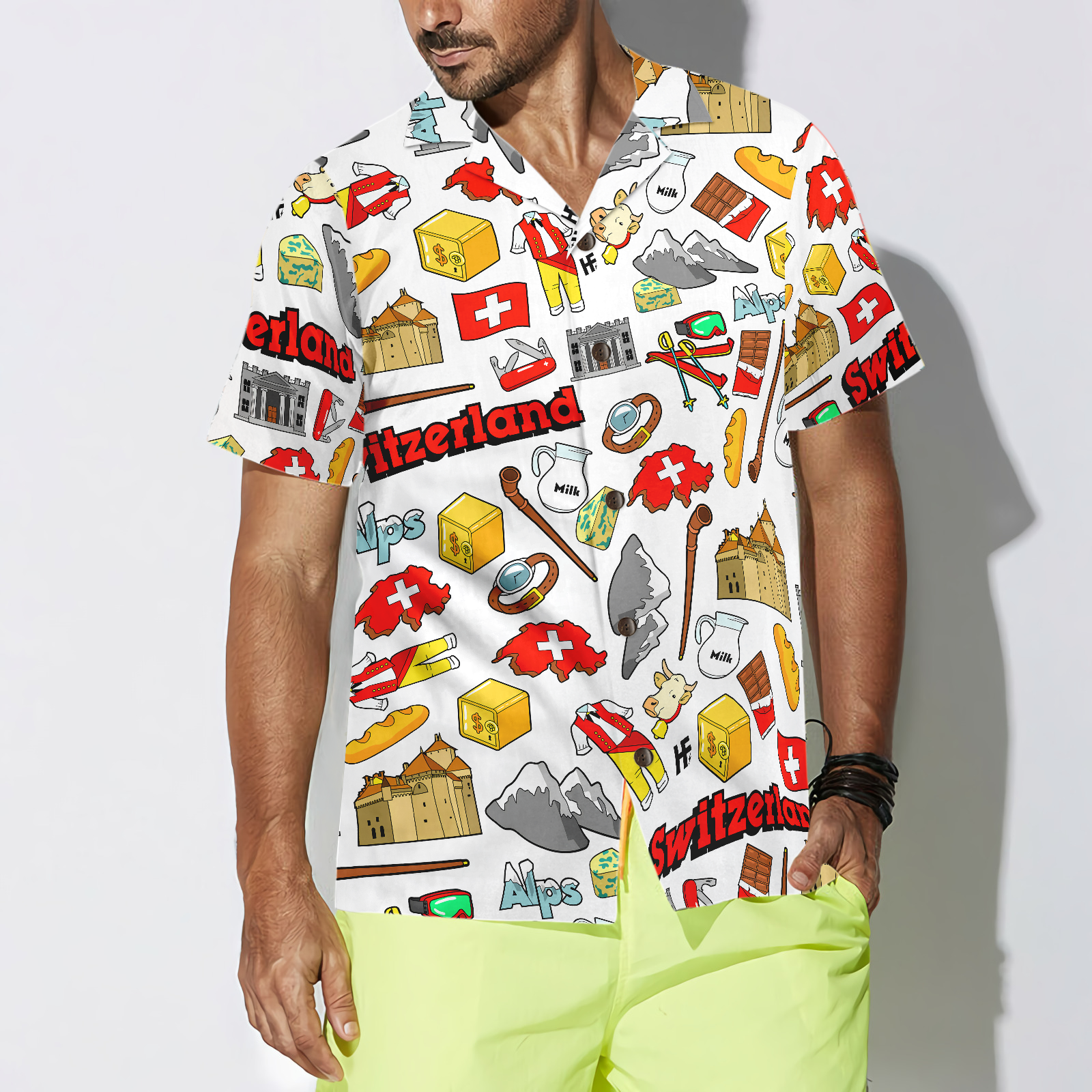 I Love Switzerland Doodle Hawaiian Shirt - Hyperfavor