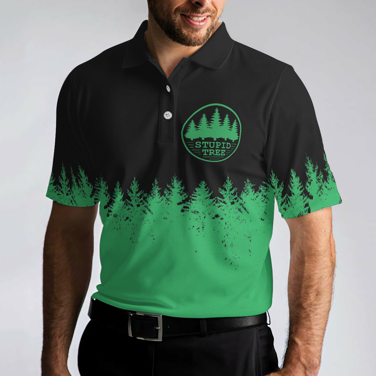 Stupid Tree Funny Definition Polo Shirt, Black And Green Pine Forest Polo Shirt For Men - Hyperfavor