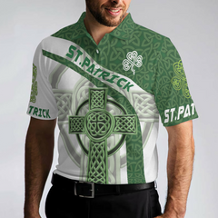 St Patrick Day With Celtic Cross Polo Shirt, Green Saint Patricks Day Shirt, St Patrick Themed Shirt For Irish - Hyperfavor