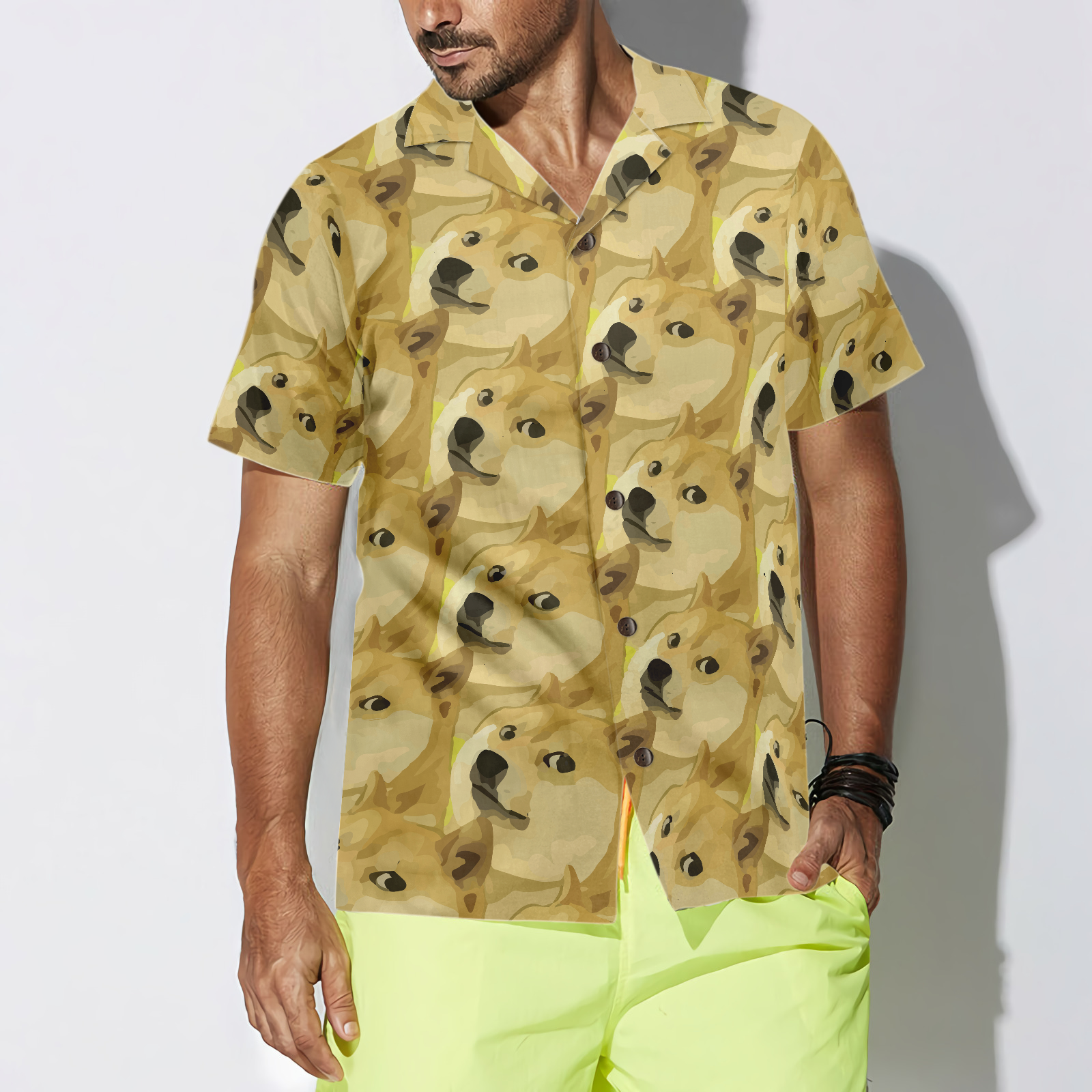 Full Face Doge Pattern Dogecoin Hawaiian Shirt - Hyperfavor