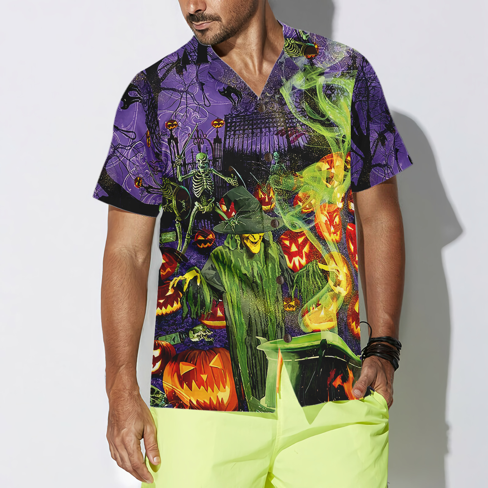 Fright Night Witch Hour Halloween Hawaiian Shirt - Hyperfavor