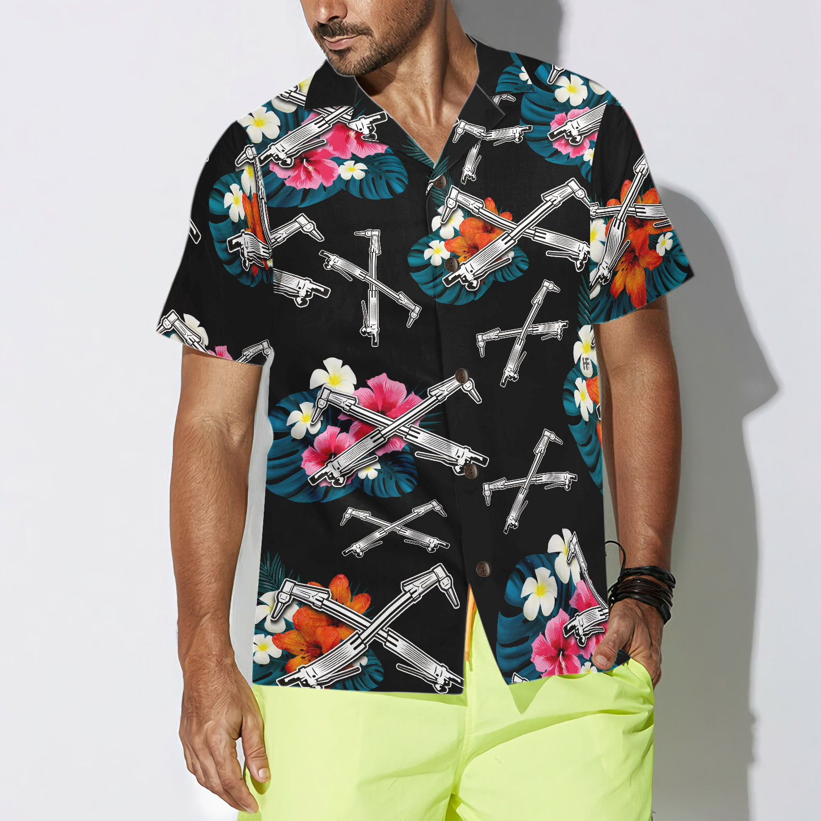 Ironworker Tropical In Black Hawaiian Shirt - Hyperfavor