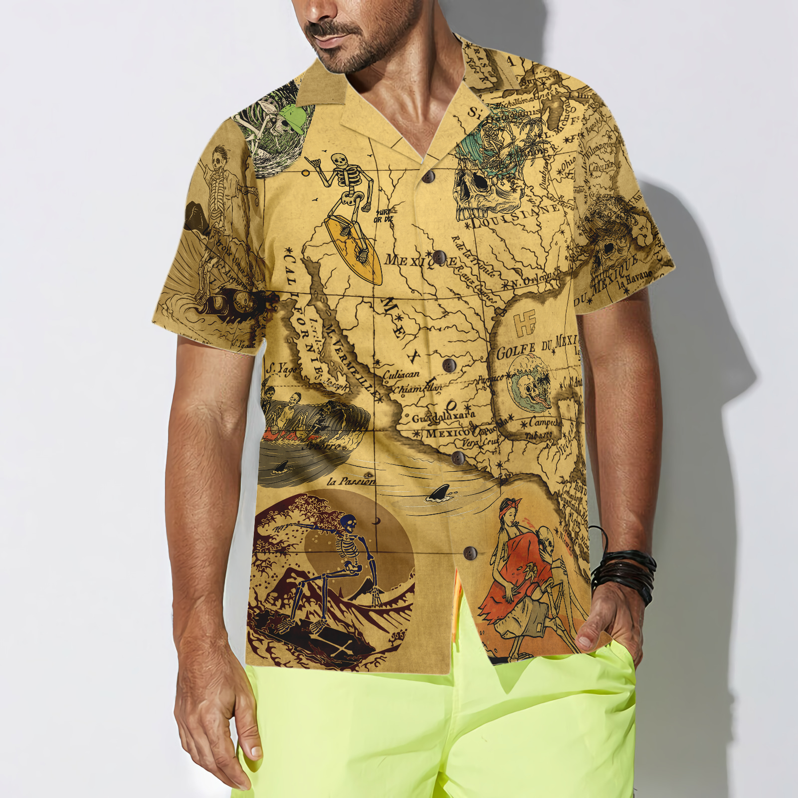 Skeleton Surfing Hawaiian Shirt - Hyperfavor