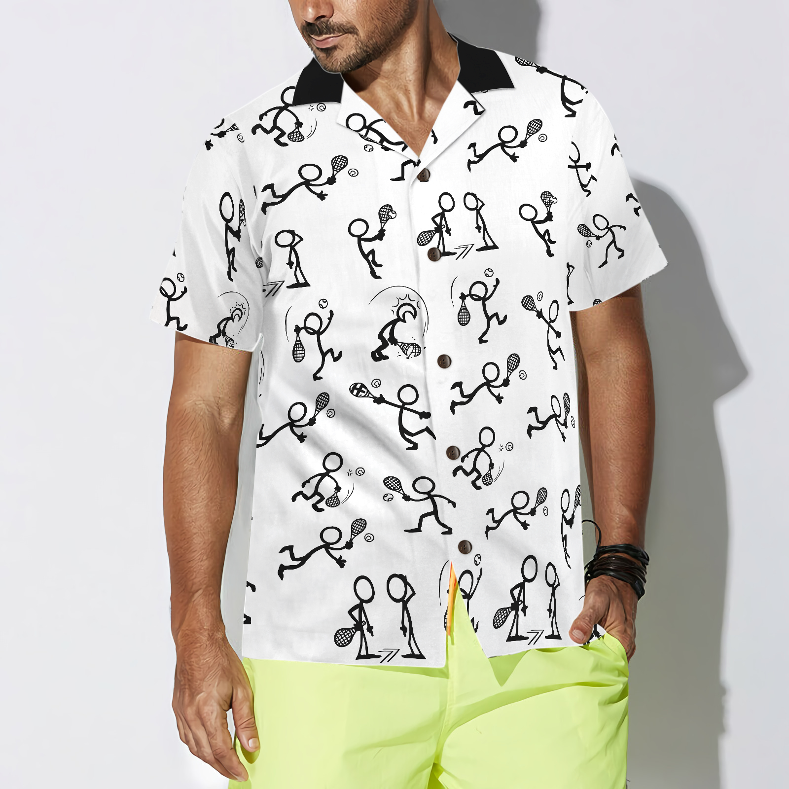 Stick Figures Tennis Black And White Hawaiian Shirt - Hyperfavor