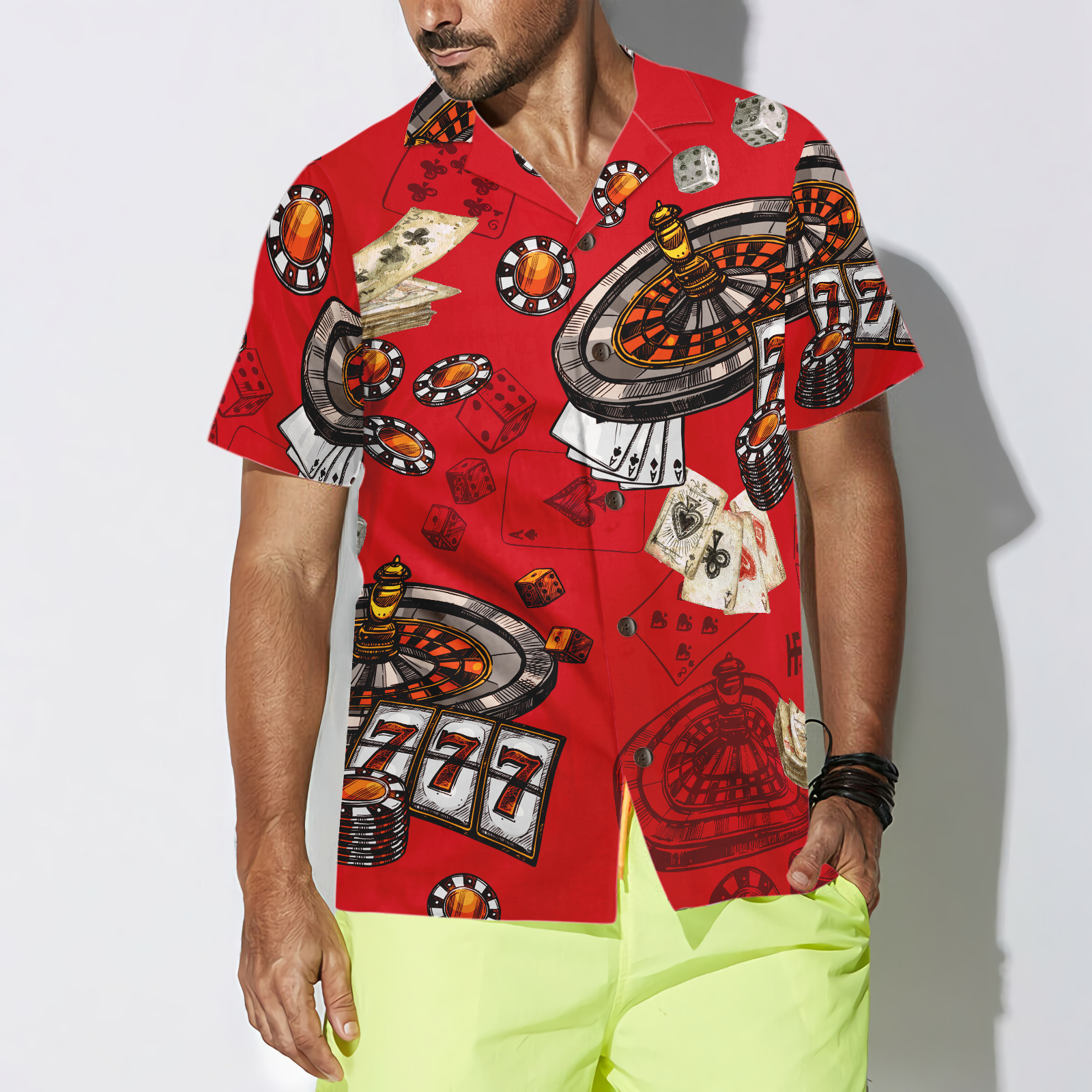 Casino Pattern Red Background Hawaiian Shirt - Hyperfavor