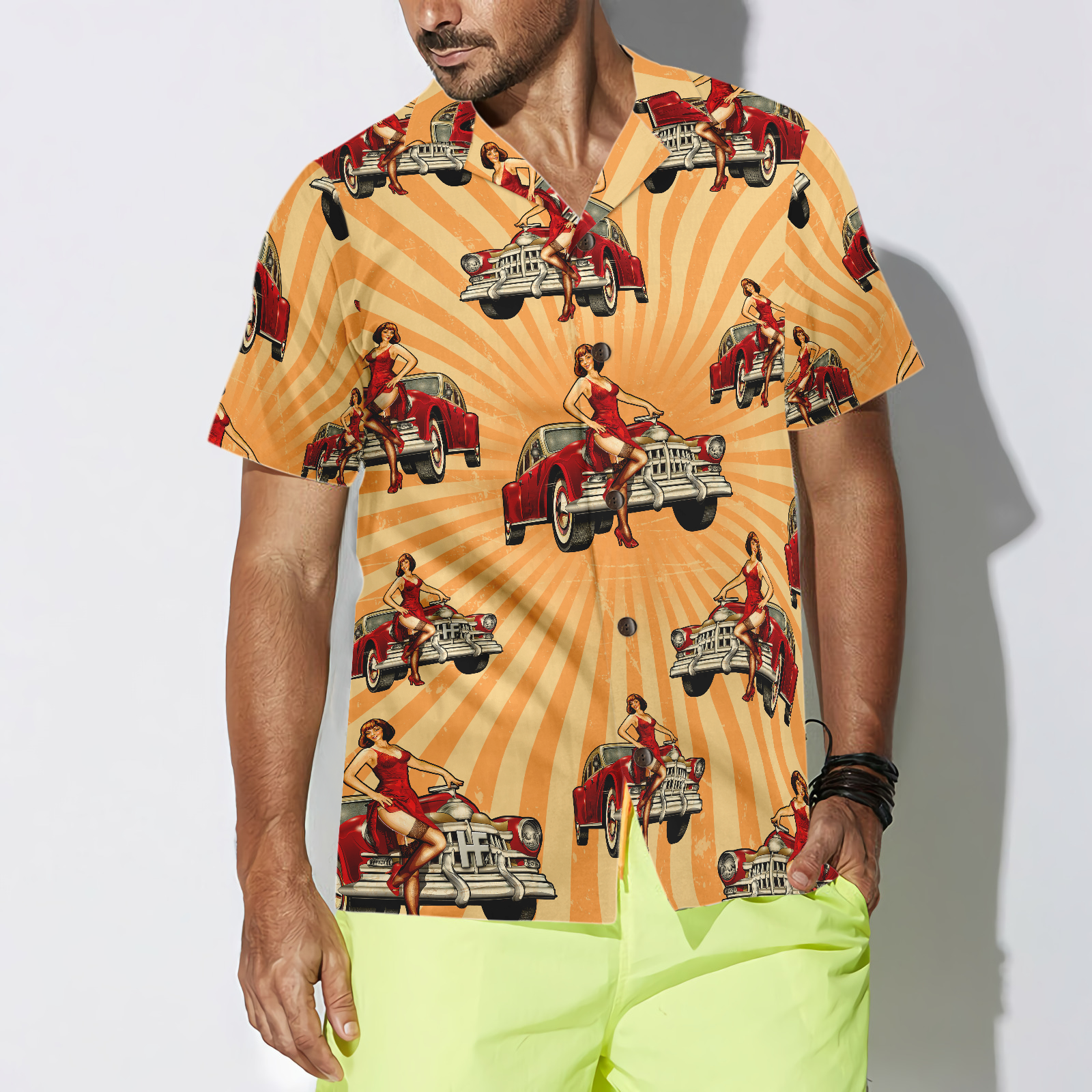 Vintage Car And Chick For Dinner Hawaiian Shirt - Hyperfavor