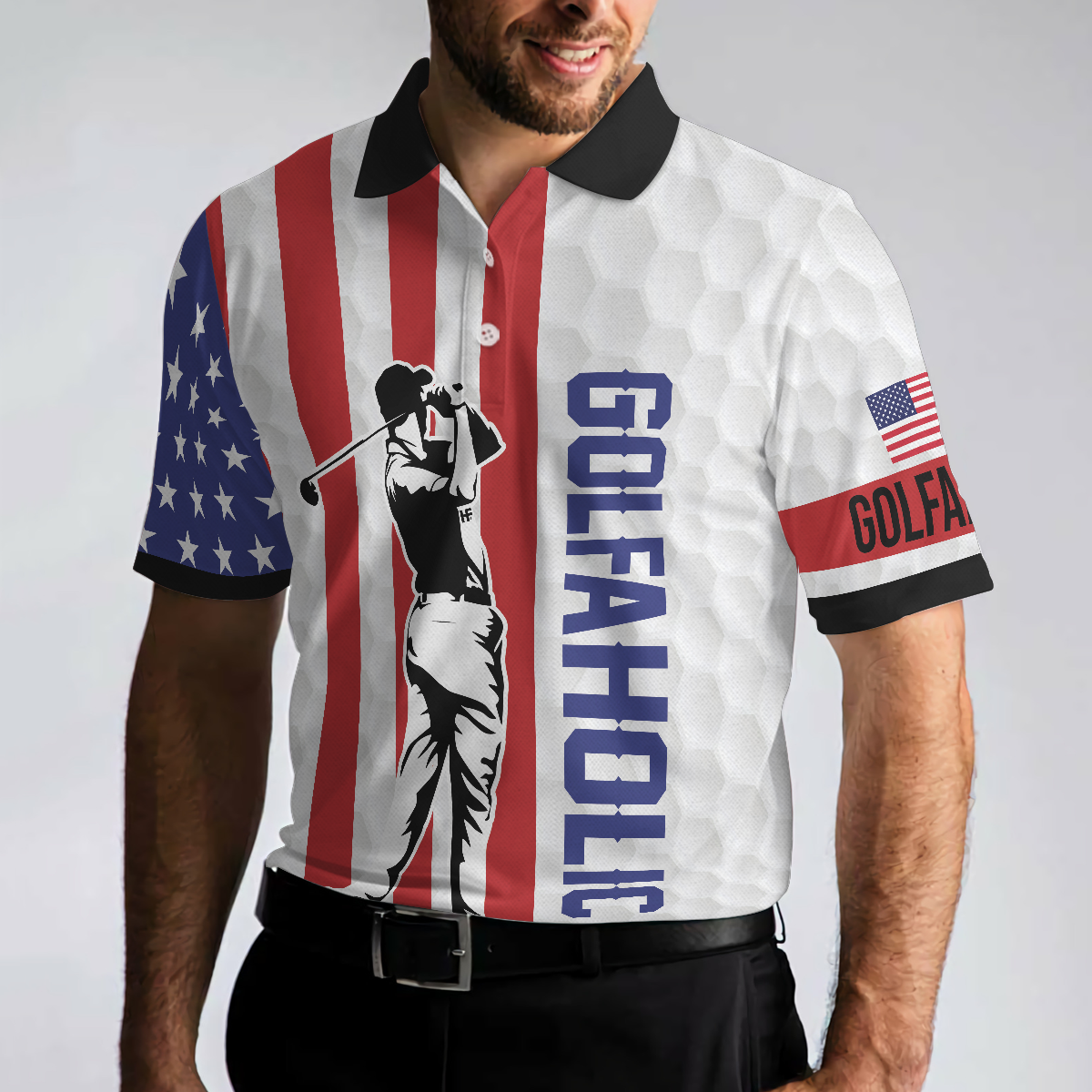 Your Hole Is My Goal Golfaholic American Flag Polo Shirt, Patriotic Golf Shirt For Men - Hyperfavor