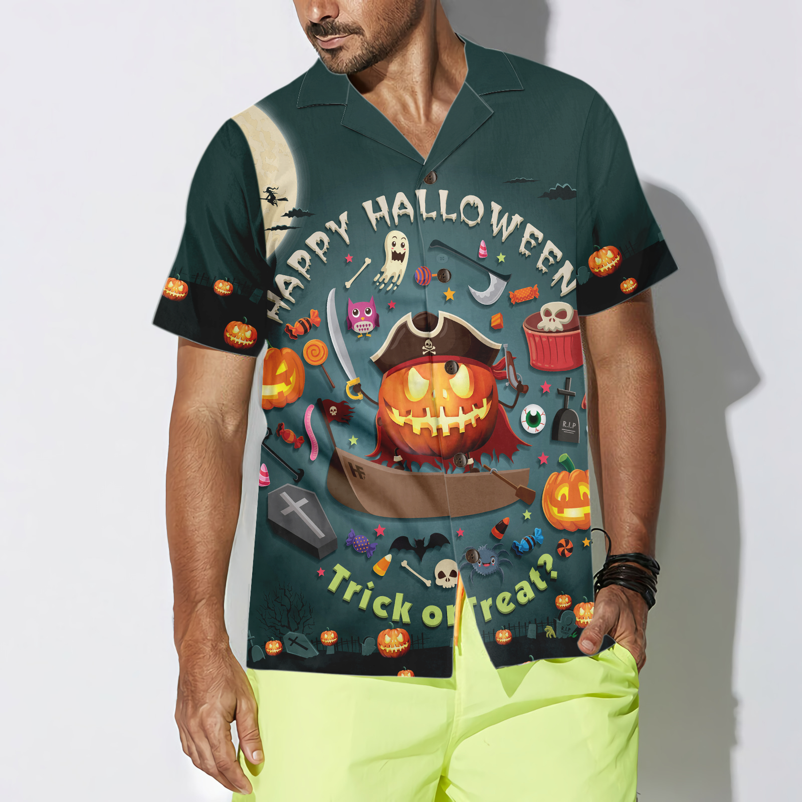 Halloween Pumpkin Pirate Halloween Hawaiian Shirt, Trick Or Treat Candy Cute Jack-o'-lantern Hawaiian Shirt - Hyperfavor