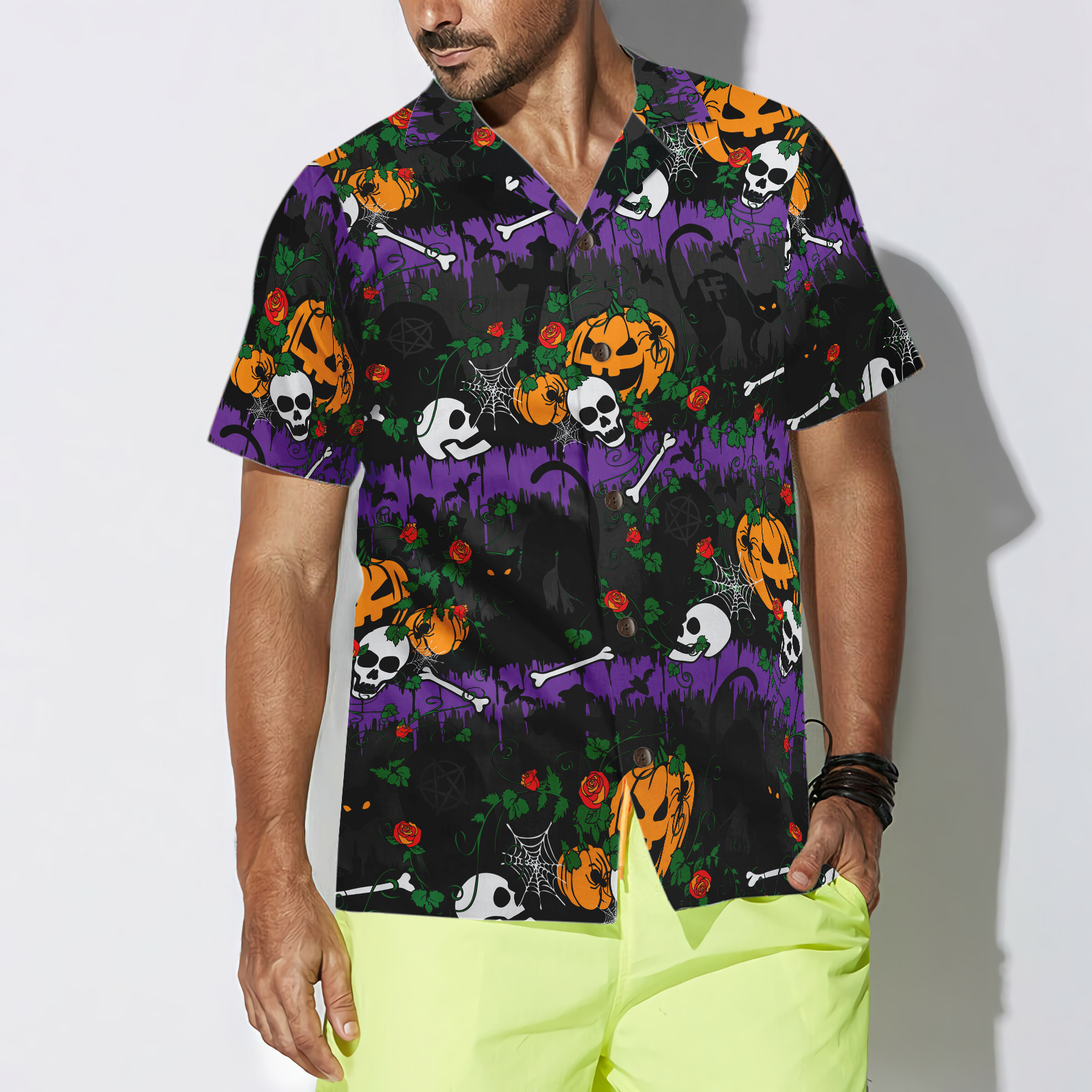 Halloween Pumpkin And Black Cats Hawaiian Shirt - Hyperfavor