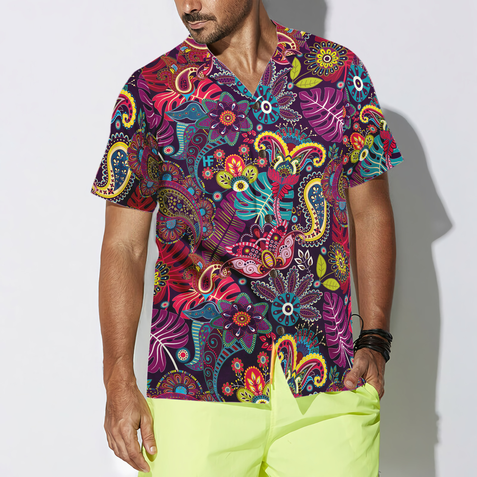 Paisley Tropical Leaves Hippie Hawaiian Shirt - Hyperfavor