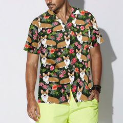 Corgi Tropical Flower Hawaiian Shirt - Hyperfavor