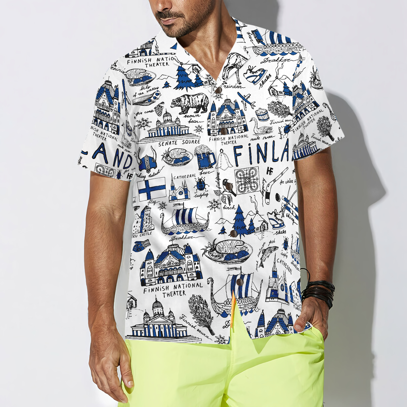 I Love Finland Doodle Hawaiian Shirt - Hyperfavor