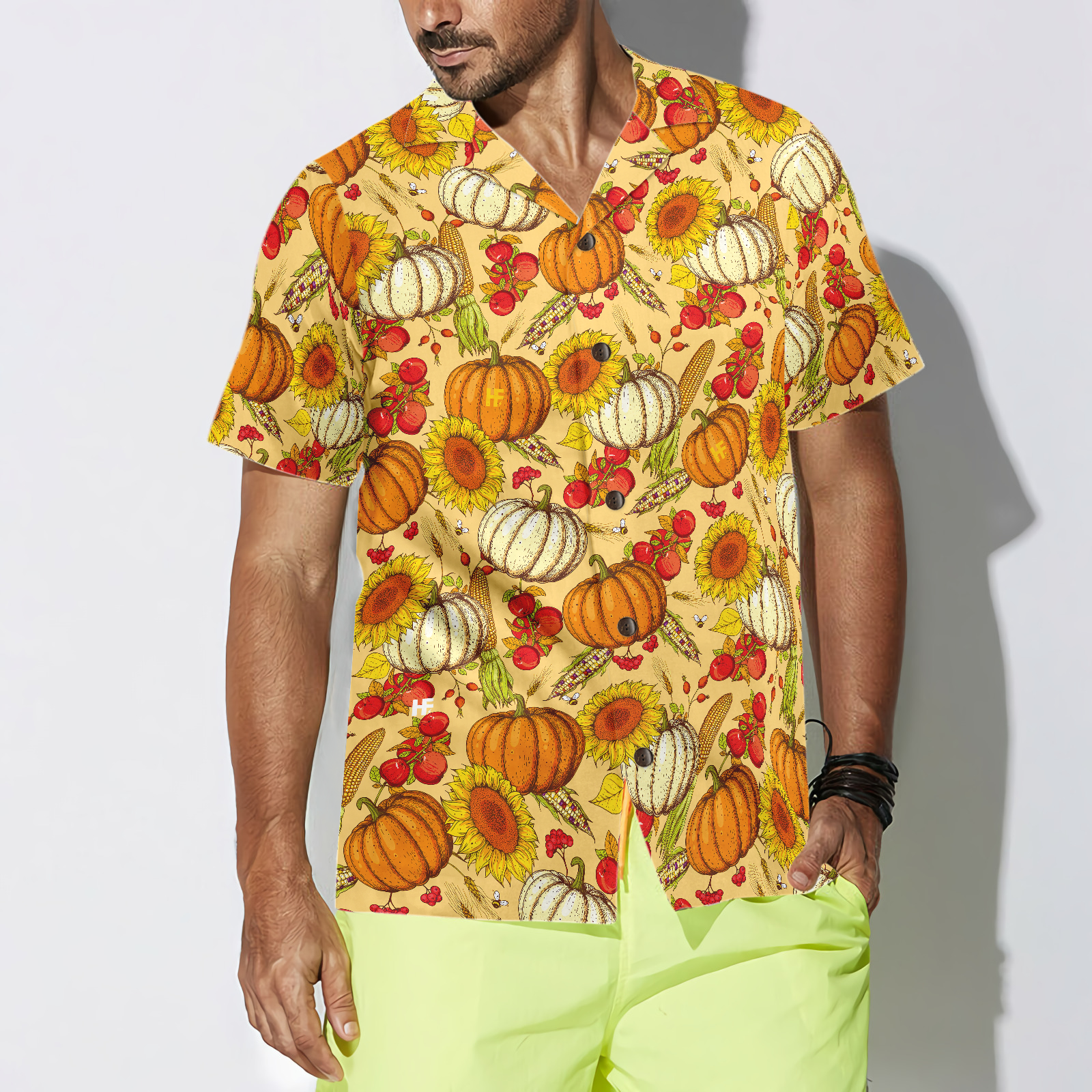 Colorful Hand Drawn Thanksgiving Pattern Hawaiian Shirt - Hyperfavor