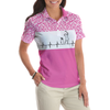 Pink Golfbeat Leopard Golf Short Sleeve Women Polo Shirt, Heartbeat Golfing Polo Shirt For Ladies - Hyperfavor