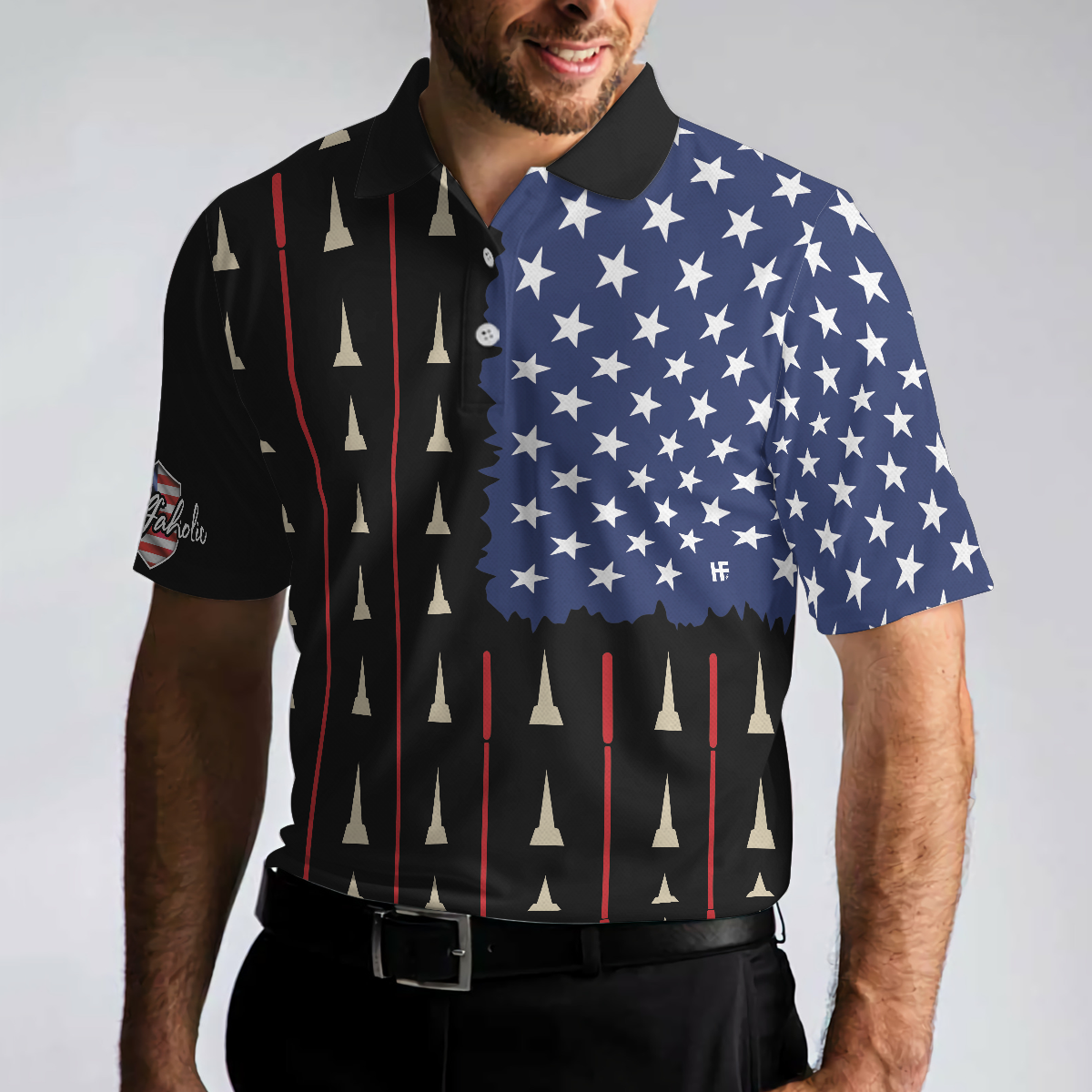 American Flag Golf Clubs Short Sleeve Polo Shirt, Golfaholic Polo Shirt, Patriotic Golf Shirt For Men - Hyperfavor