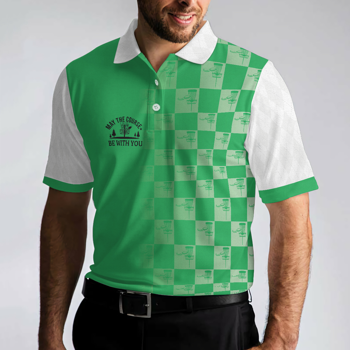 Disc Golf May The Course Be With You Polo Shirt, Short Sleeve Check Pattern Disc Golf Shirt For Men - Hyperfavor