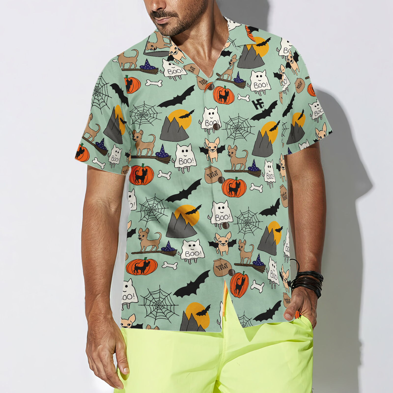 Halloween Chihuahua Shirt For Men Hawaiian Shirt - Hyperfavor