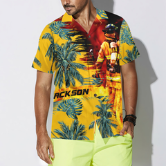 Firefighter Yellow Tropical Custom Hawaiian Shirt, Personalized Tropical Palm Tree Firefighter Shirt For Men - Hyperfavor