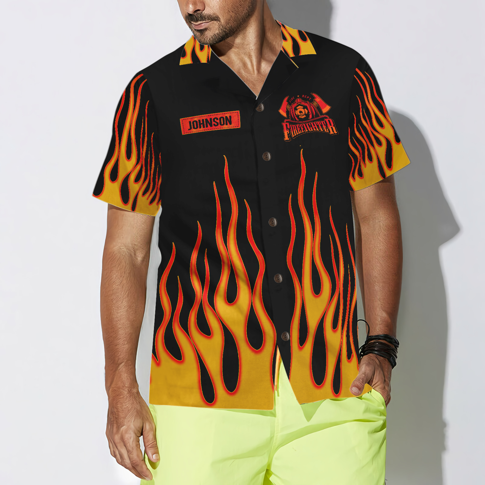 Skull Flame Firefighter Custom Hawaiian Shirt, Personalized Came Black From Hell Firefighter Shirt For Men - Hyperfavor