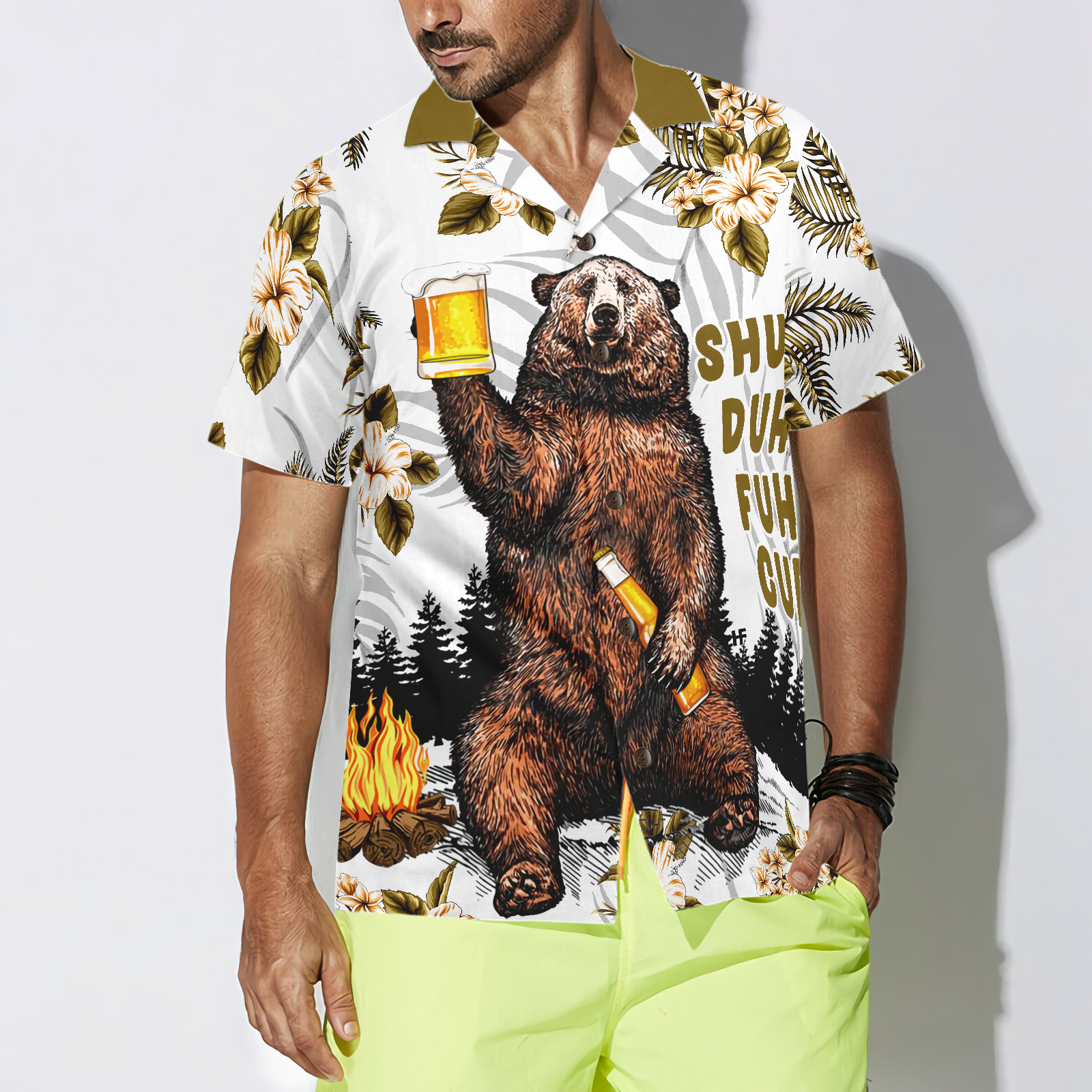 Bear Drinks Beer Hawaiian Shirt - Hyperfavor