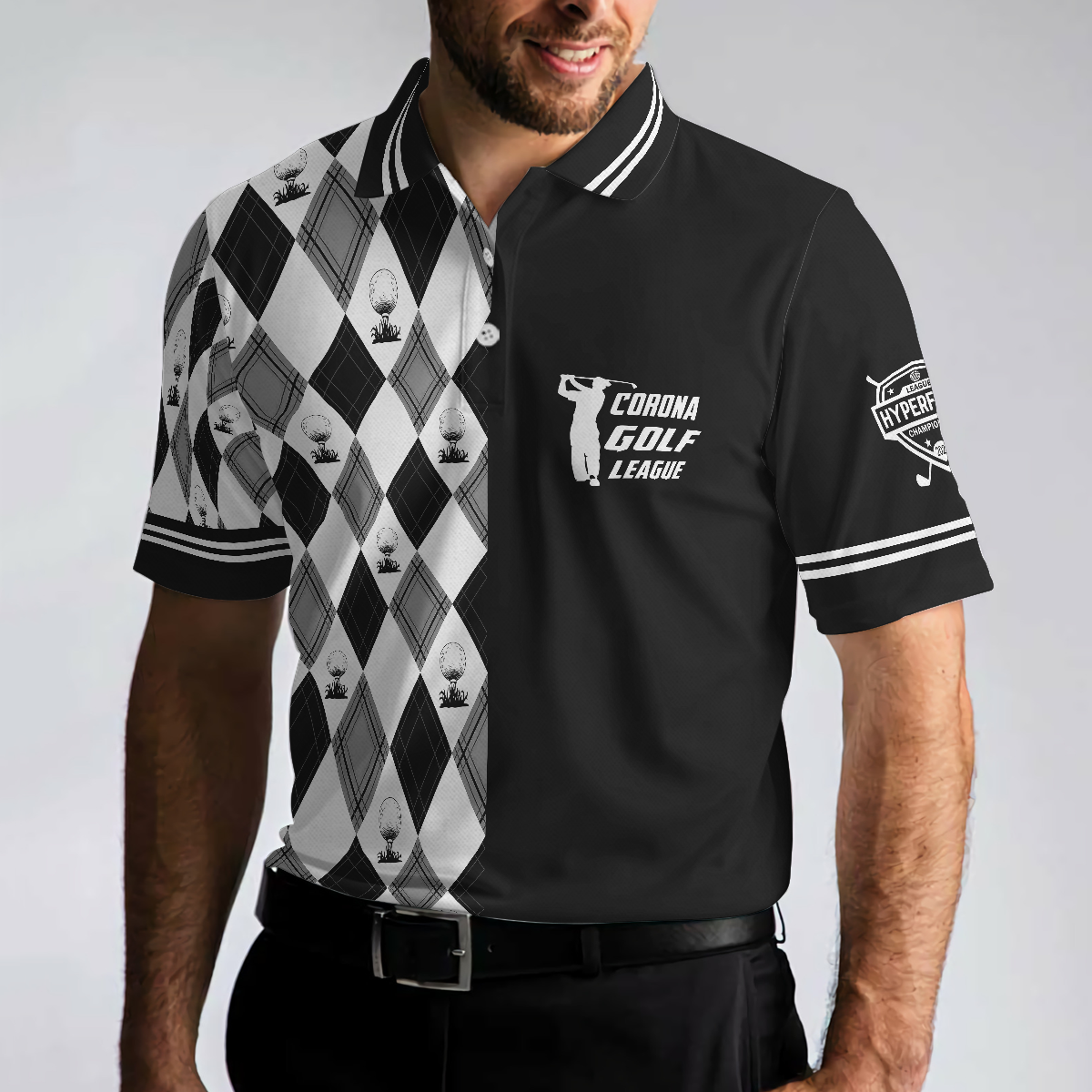 C-Golf League Customer Custom Polo Shirt, Argyle Pattern Polo Shirt, Best Golf Shirt For Men - Hyperfavor