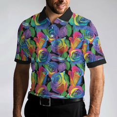 Rainbow Rose Polo Shirt, Colorful Roses Pattern Polo Shirt For Men - Hyperfavor