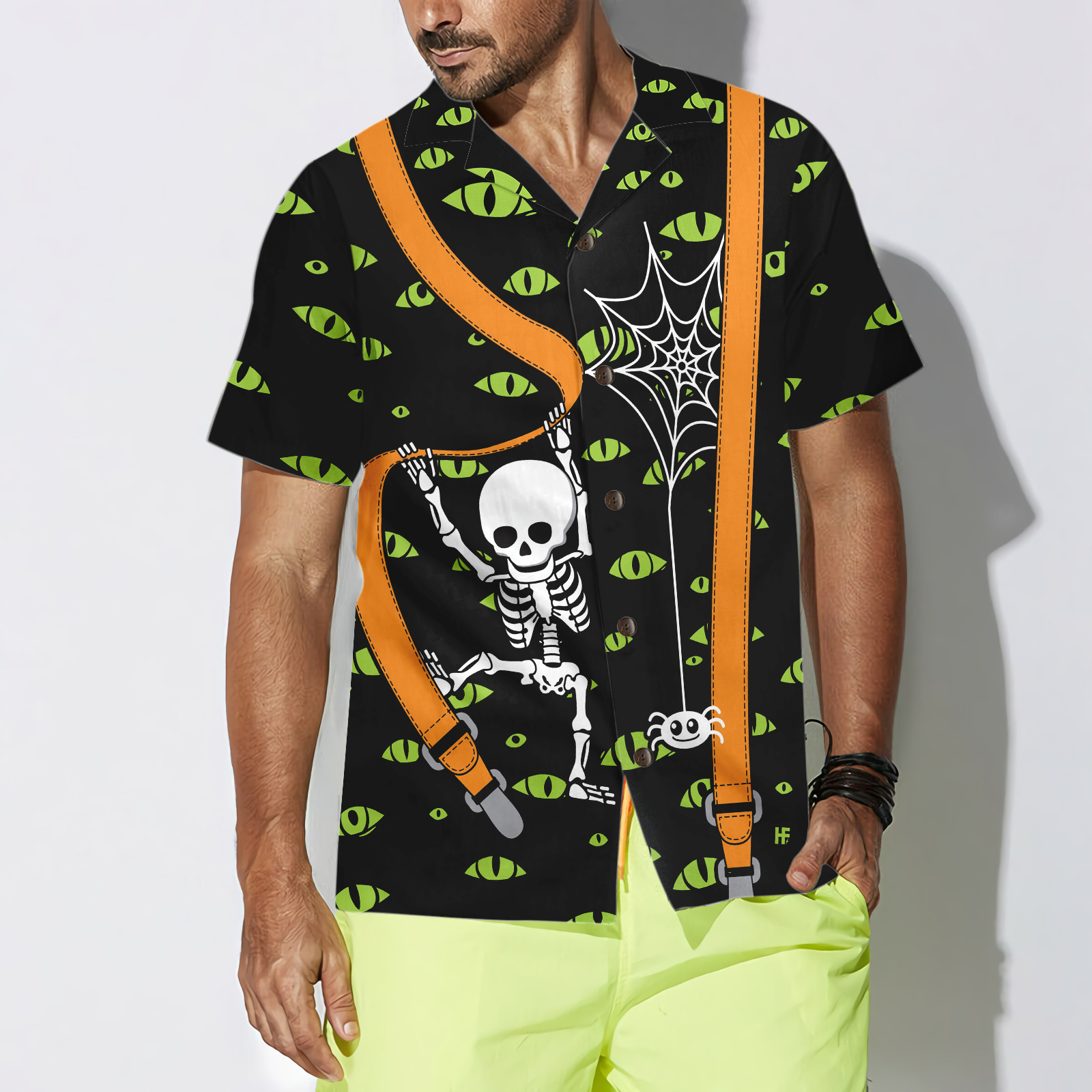 Halloween Skeleton And Monster Eyes Hawaiian Shirt - Hyperfavor