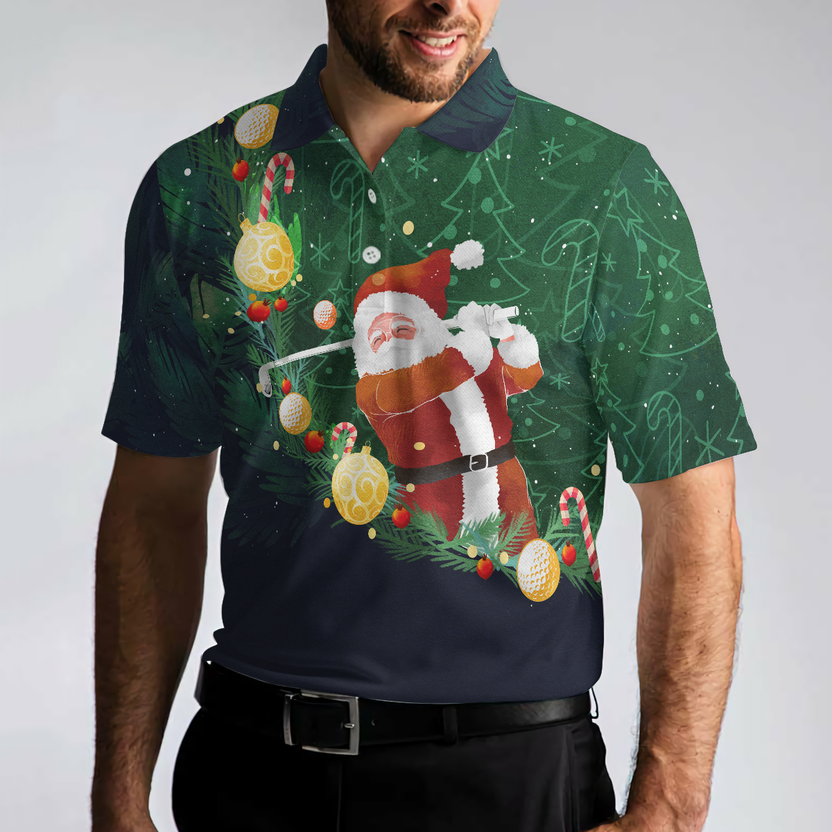 Christmas Golf Polo Shirts- Mens Golf Polo Shirts Short Sleeve- Santa Playing Golf Pattern Shirt- Christmas Shirt Idea Gift For Men - Hyperfavor