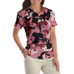 Golf Girl Camouflage Short Sleeve Women Polo Shirt, Pink Camo Golf Shirt For Ladies, Cool Golf Gift For Women - Hyperfavor