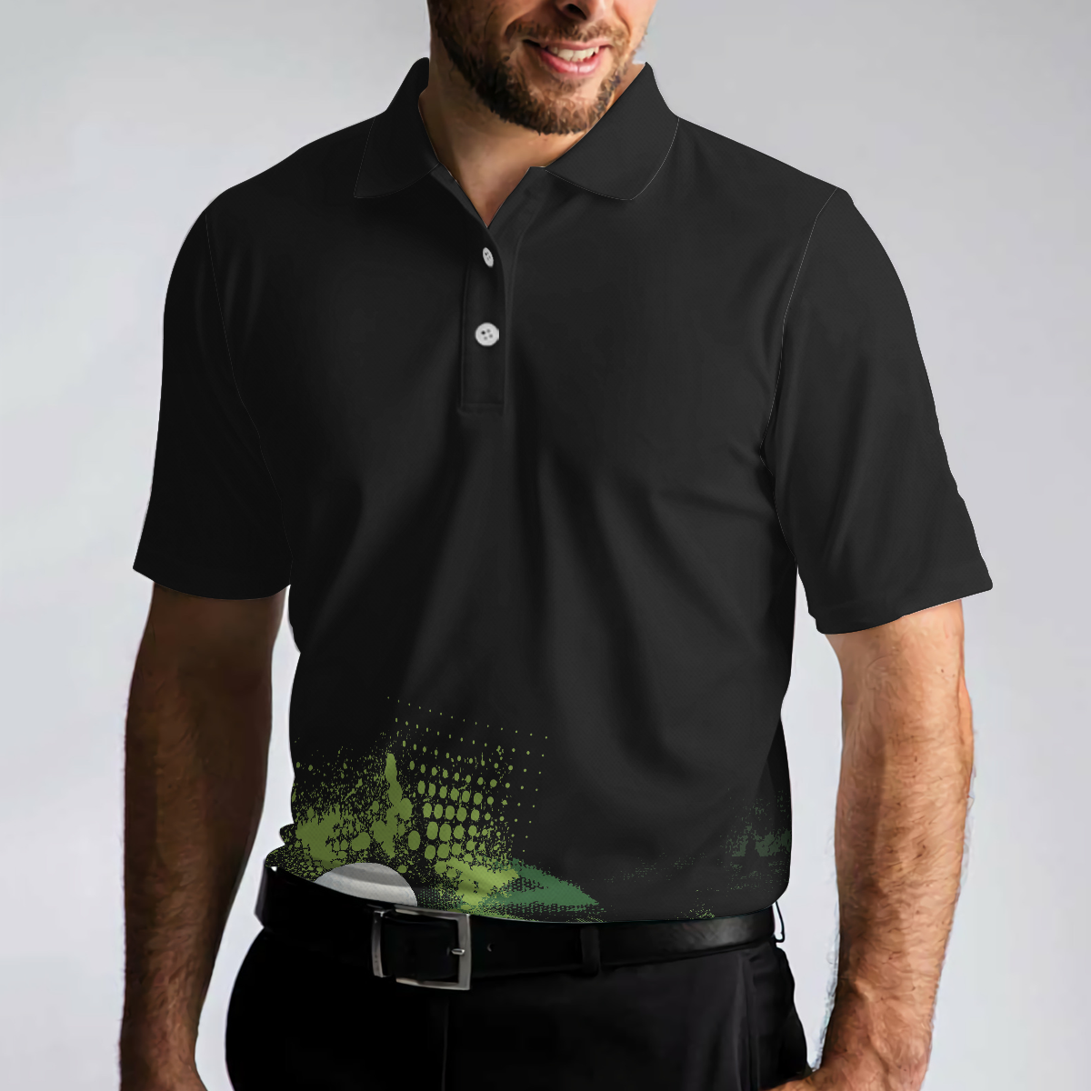 Golf Grunge Graphic Golf Polo Shirt, Wet Paint Silhouette Black Polo Shirt, Best Golf Shirt For Men - Hyperfavor