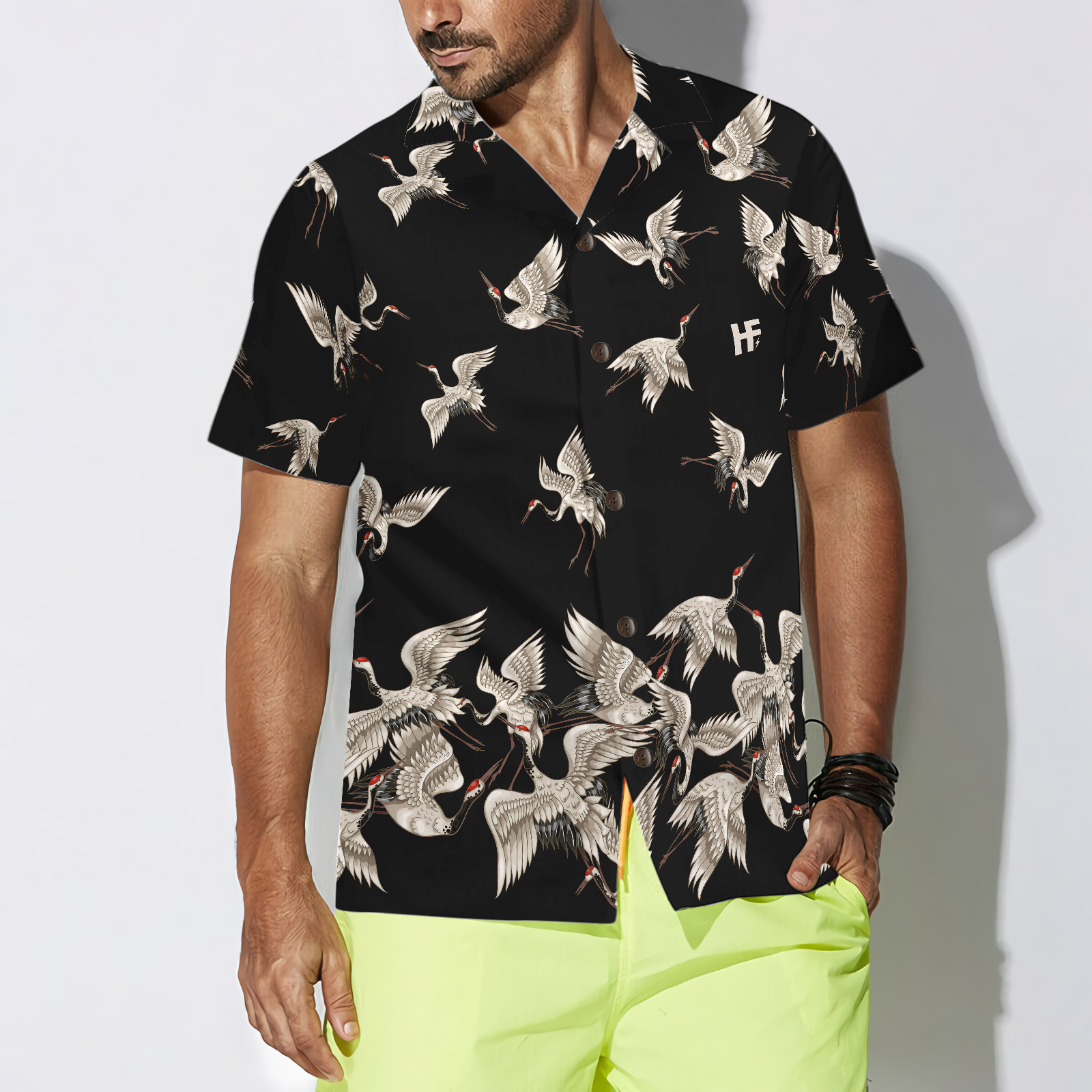 Oriental Red-headed Crane Hawaiian Shirt - Hyperfavor