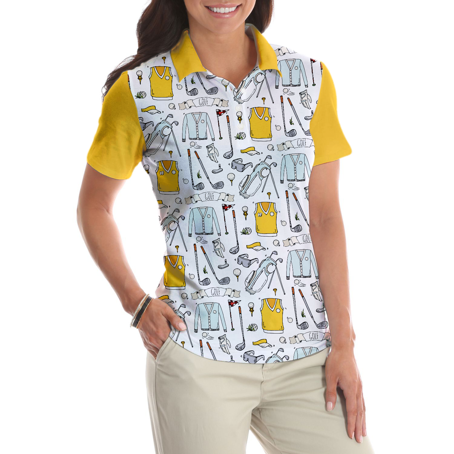 Golf Life In Yellow V2 Short Sleeve Women Polo Shirt - Hyperfavor