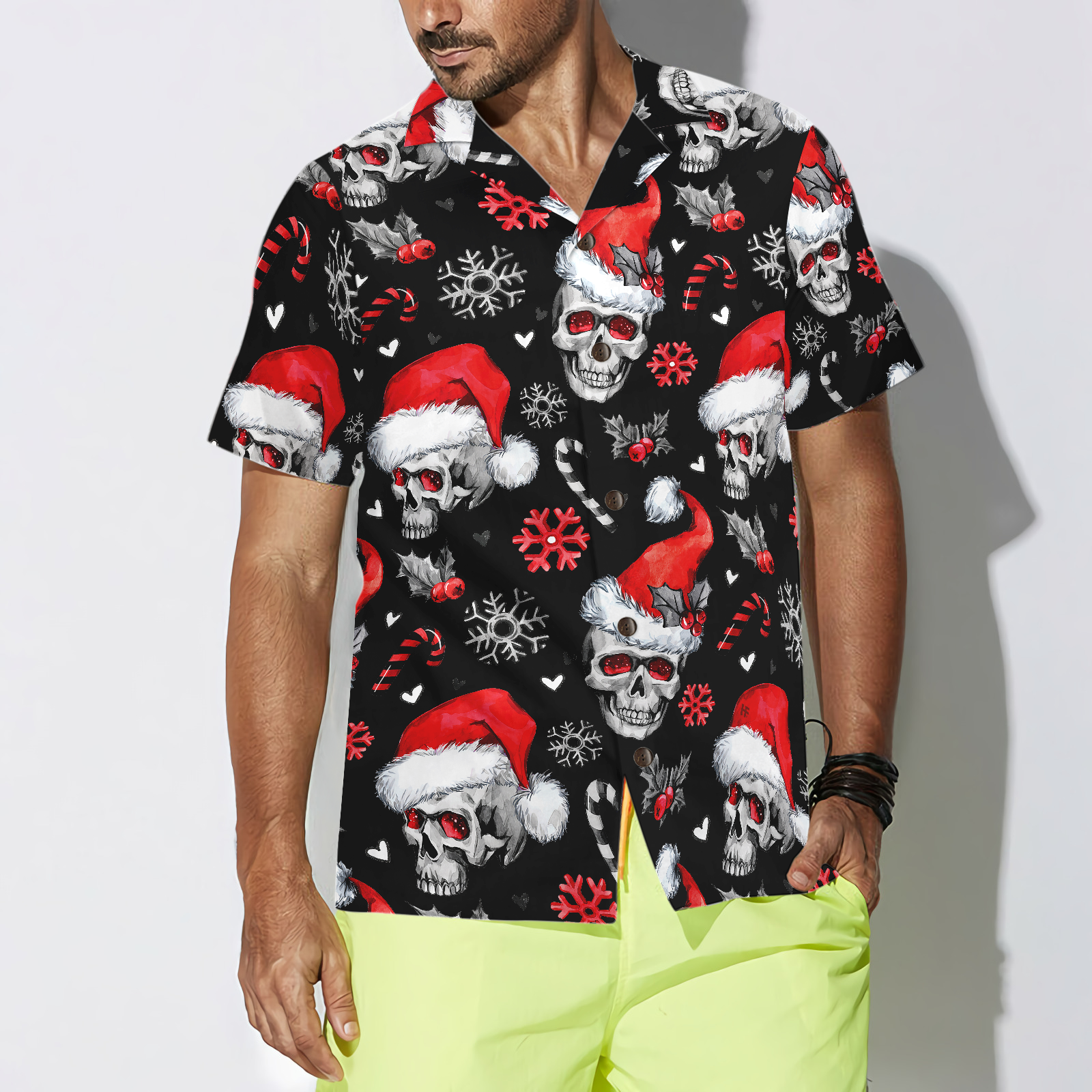 Christmas Skulls With Candy Canes Christmas Hawaiian Shirt, Skull Christmas Hawaiian Shirt For Men - Hyperfavor