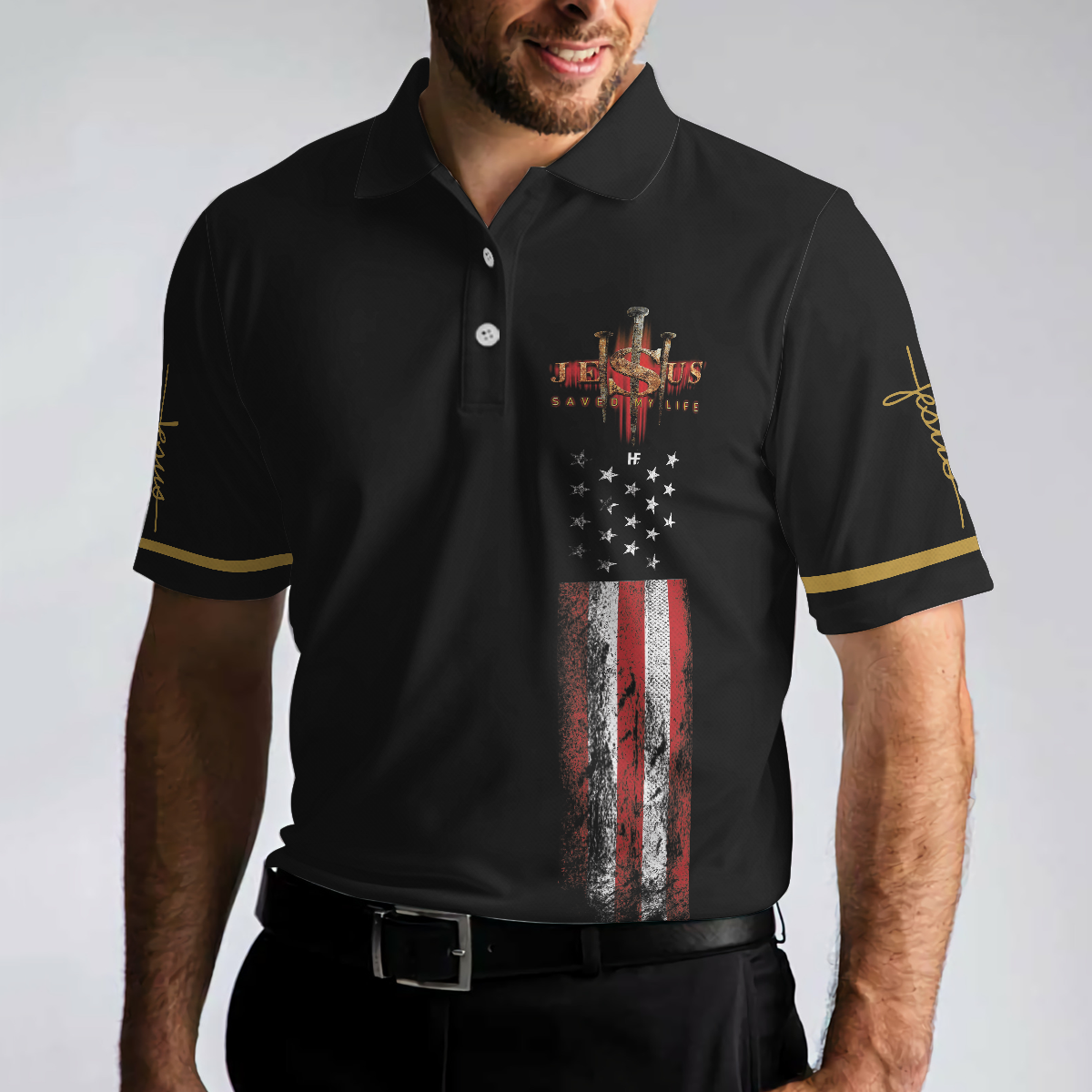 Jesus Saved My Life Christian Polo Shirt, American Flag Polo Shirt, Best Christian Shirt For Men - Hyperfavor