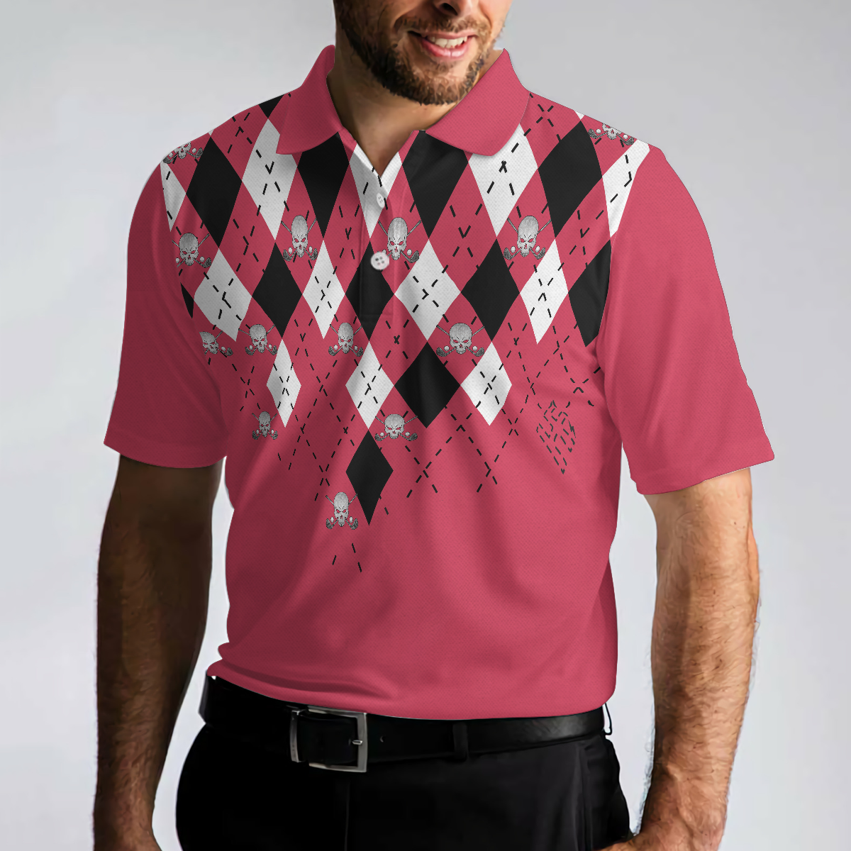 Golf Shirt With Argyle Pattern Polo Shirt, Red Plaid Pattern Golf Shirt For Golf Enthusiasts, Vibrant Golf Shirt - Hyperfavor