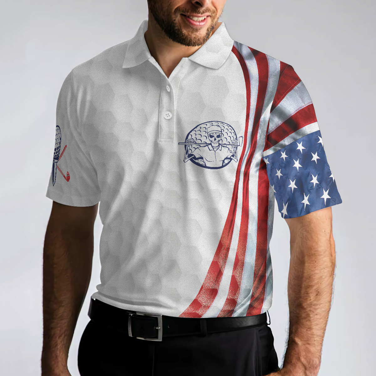 The Day I Stop Golfing Polo Shirt, Golf Pattern Skeleton Golfer American Flag Polo Shirt, Best Golf Shirt For Men - Hyperfavor