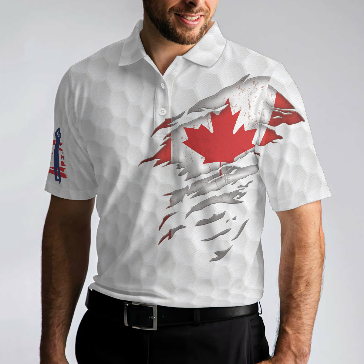 Golf Canada Flag Short Sleeve Polo Shirt, Red Maple Leaf Golfing Polo Shirt, Canadian Golf Shirt For Men - Hyperfavor