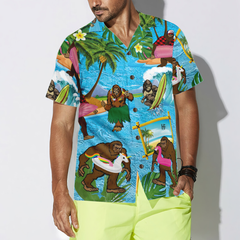 Bigfoot On The Beach Bigfoot Hawaiian Shirt, Tropical Aloha Wave Surfing Bigfoot Shirt For Men - Hyperfavor