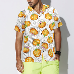 Pumpkin Candy Halloween Spider Web Hawaiian Shirt - Hyperfavor