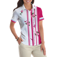 Golf Lady With Roses In Vintage Style Golf Short Sleeve Women Polo Shirt, Floral Shirt For Golf Ladies - Hyperfavor