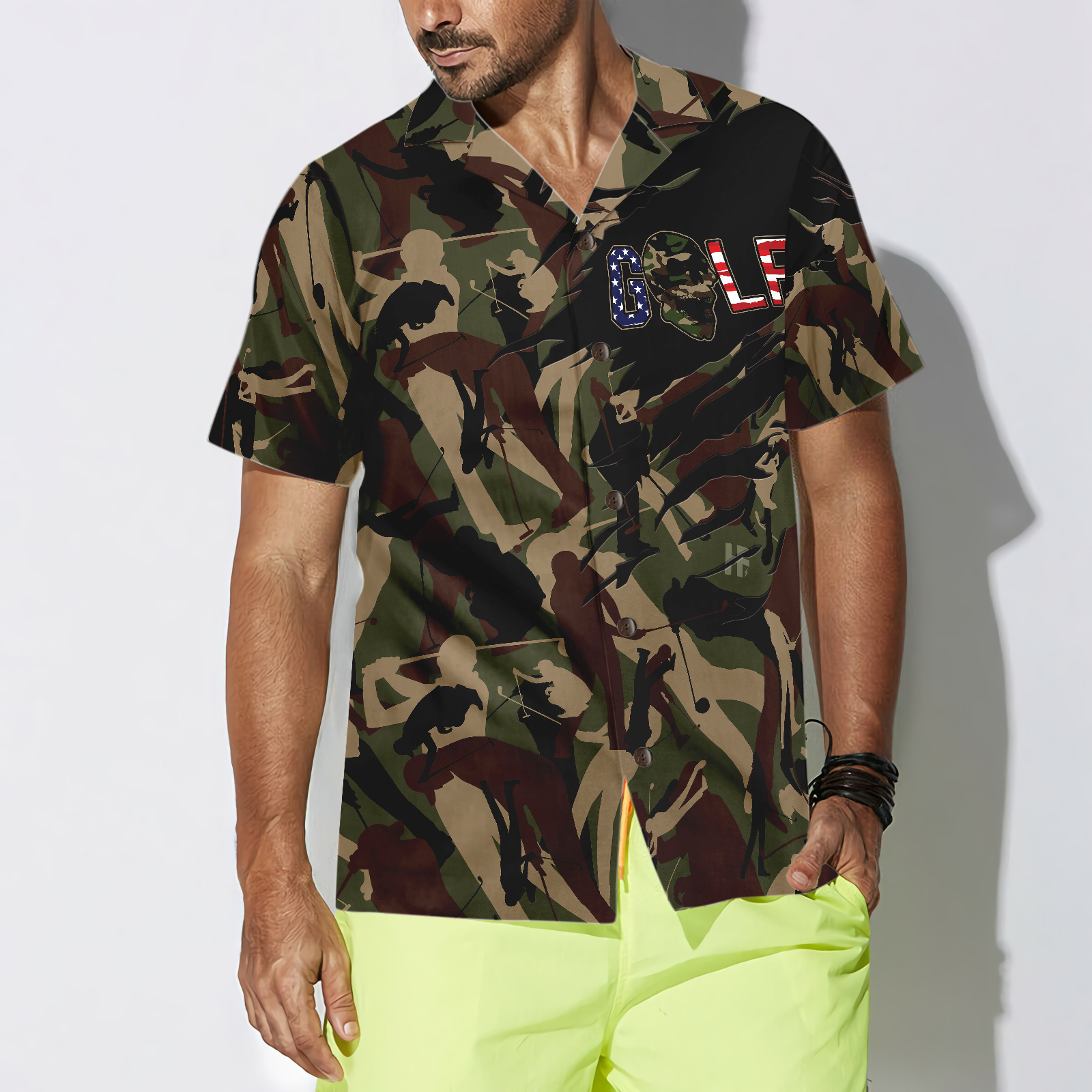 Tattered Camouflage Golf Hawaiian Shirt - Hyperfavor