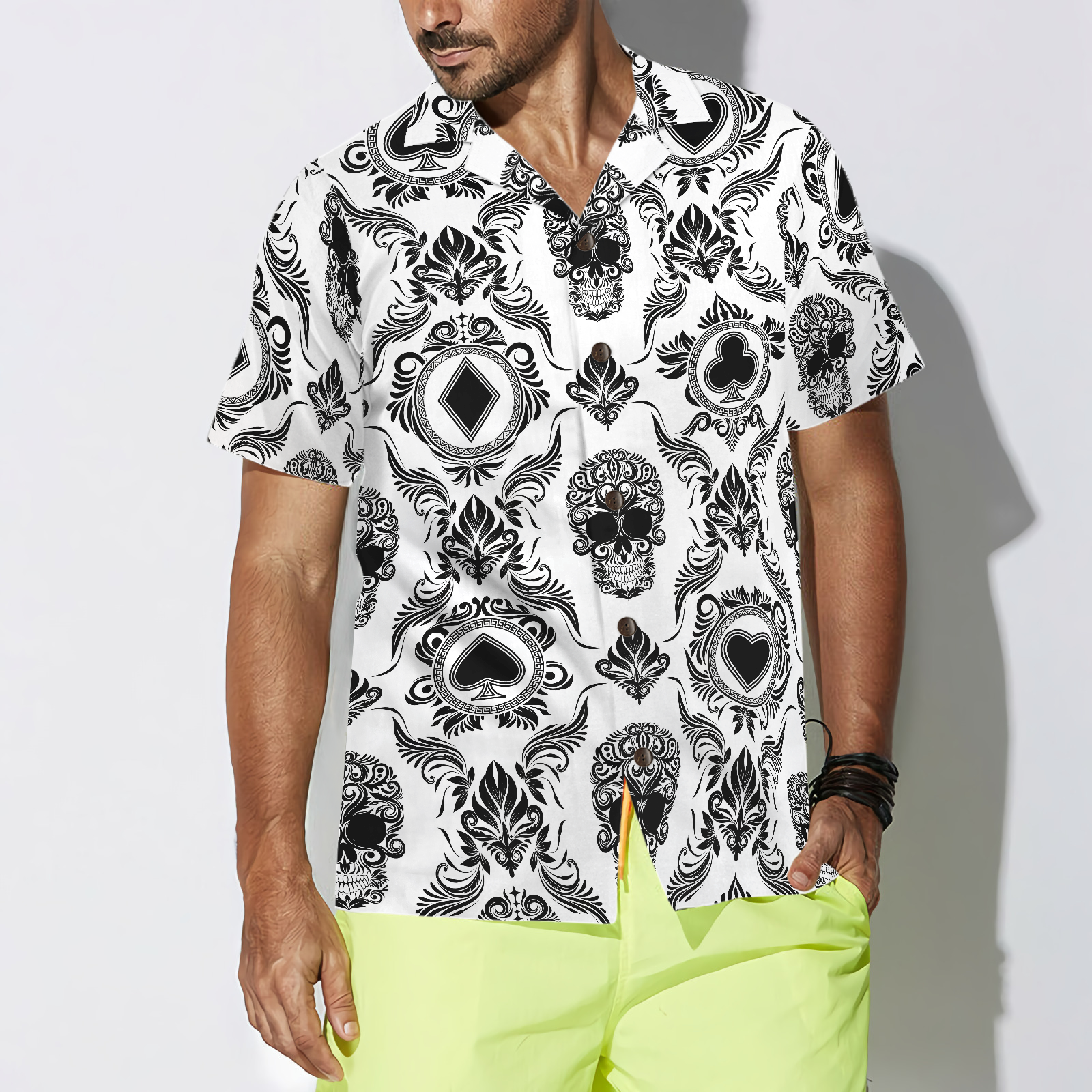 Casino And Black Skull Pattern Hawaiian Shirt - Hyperfavor