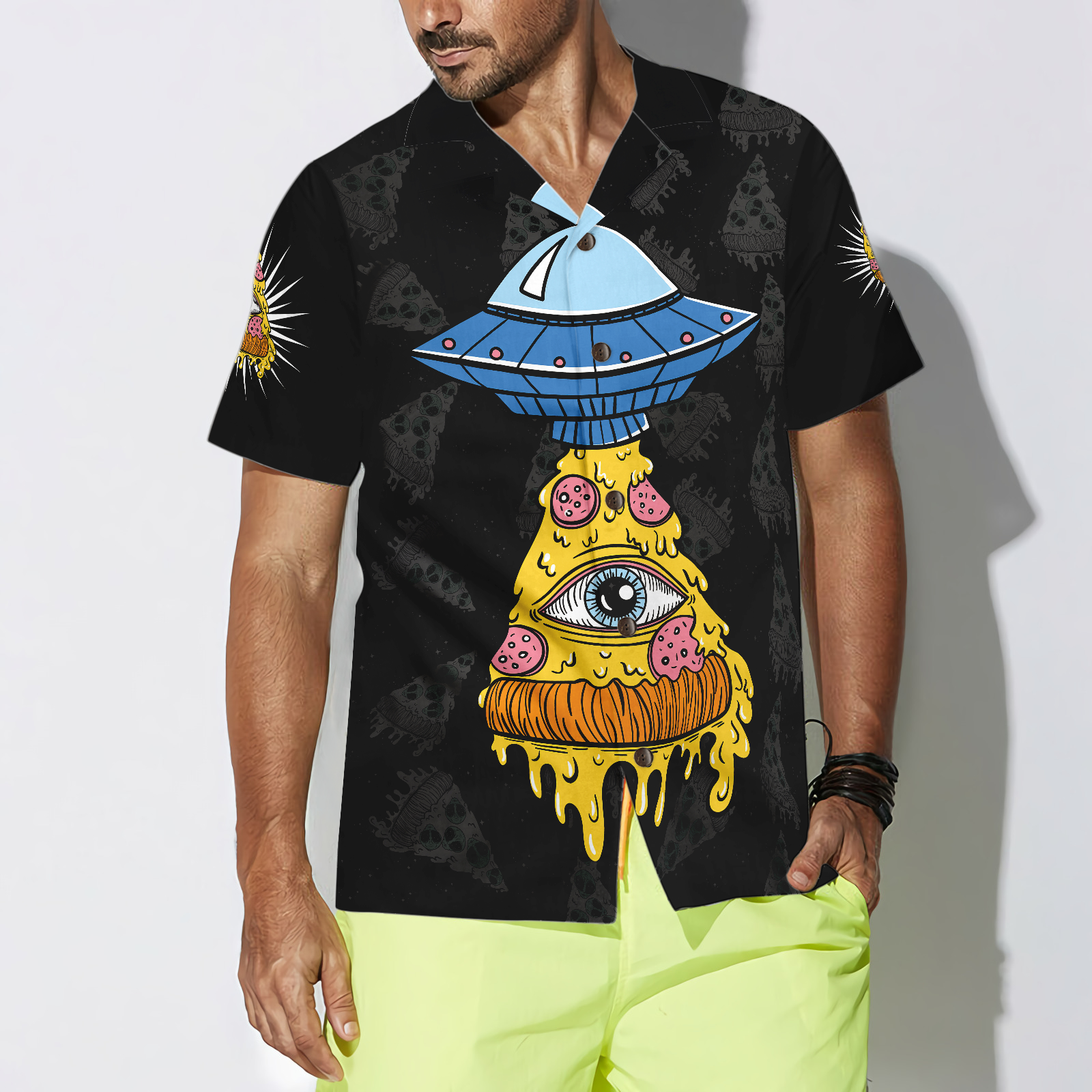 Pizza Alien Shirt For Men Hawaiian Shirt - Hyperfavor