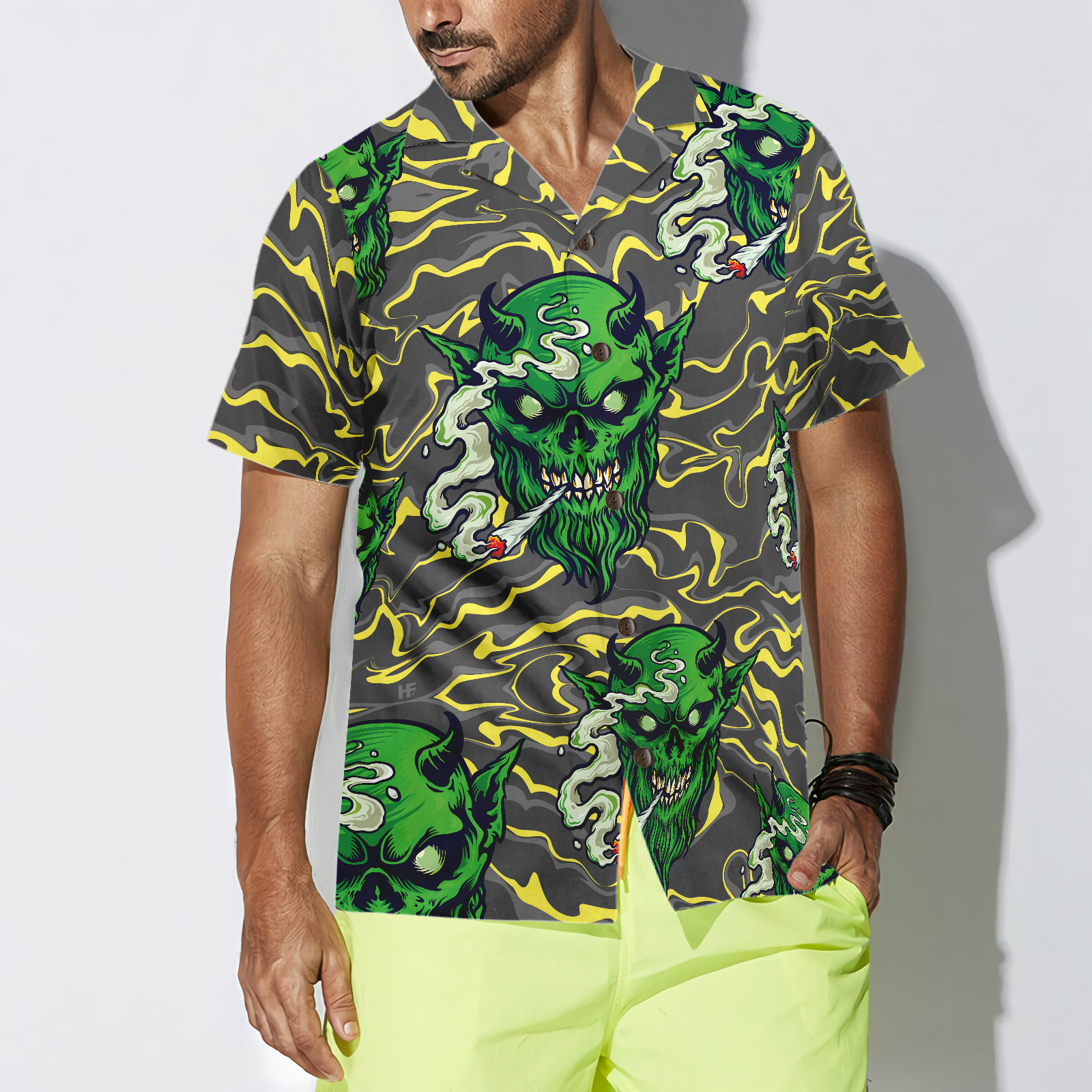 Gothic Satan Smokes Green Thing Hawaiian Shirt, Goth Hawaiian Shirt For Men And Women - Hyperfavor