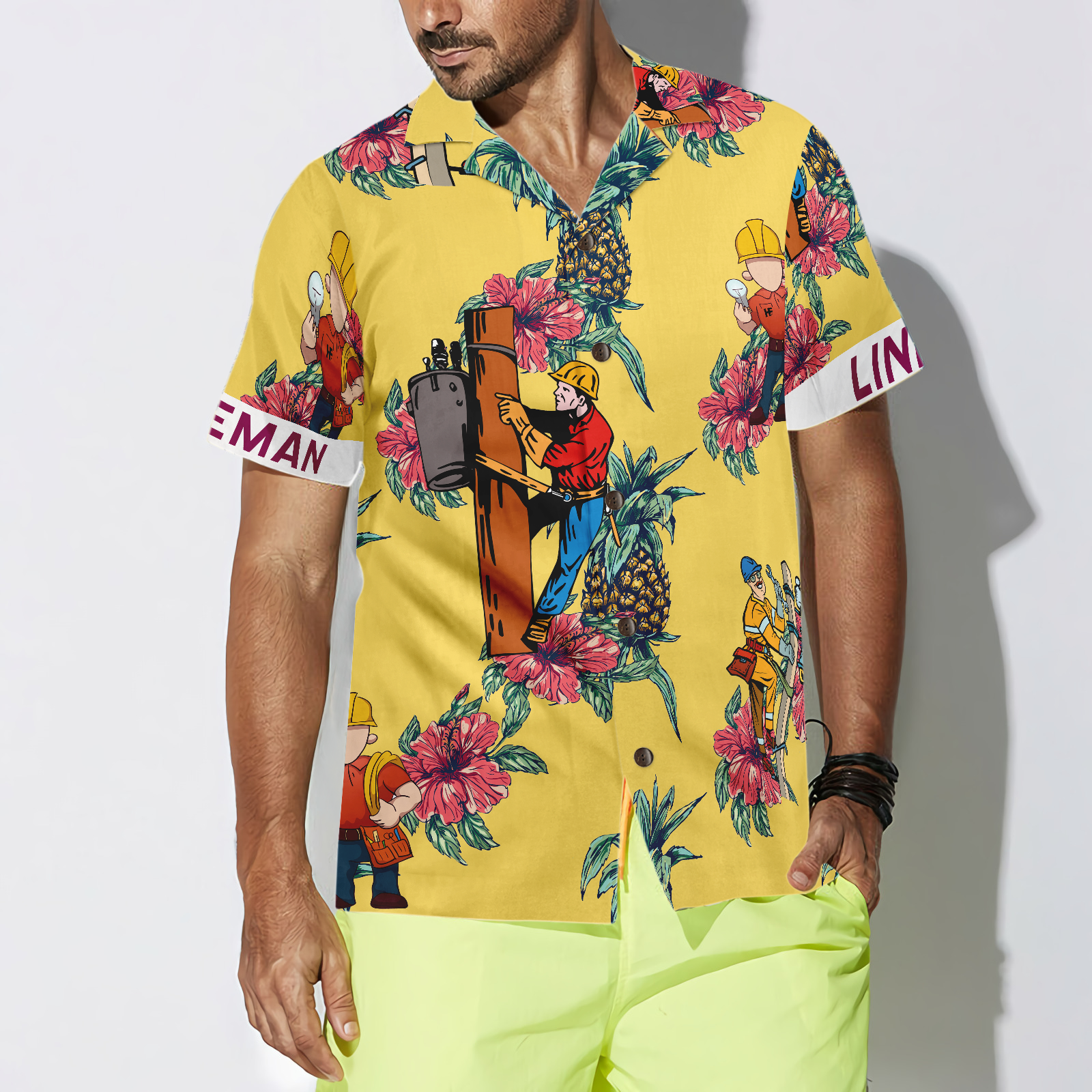 Lineman Pineapple Seamless Pattern Hawaiian Shirt - Hyperfavor