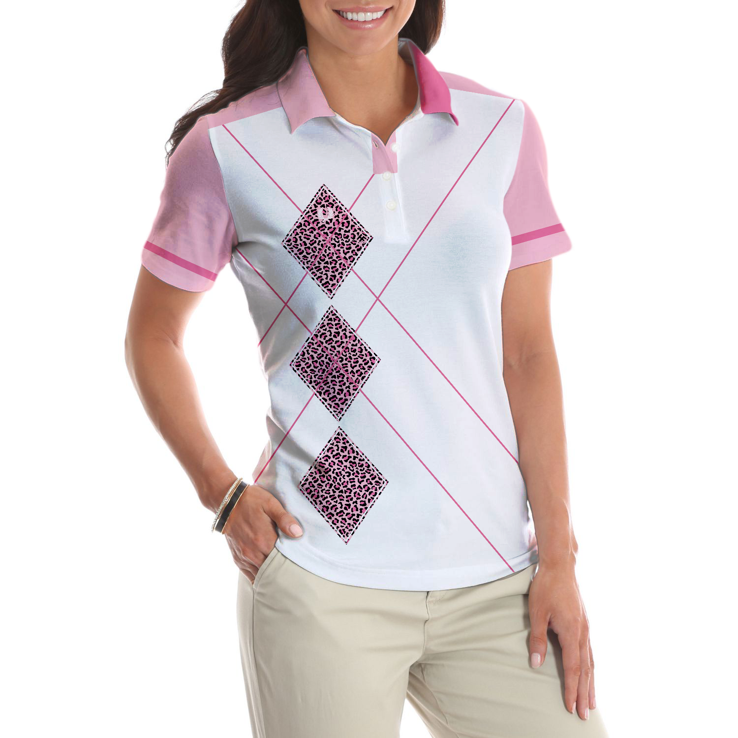 Golfing Forever Housework Whenever Leopard Argyle Style Golf Short Sleeve Women Polo Shirt, Unique Female Golf Gift - Hyperfavor