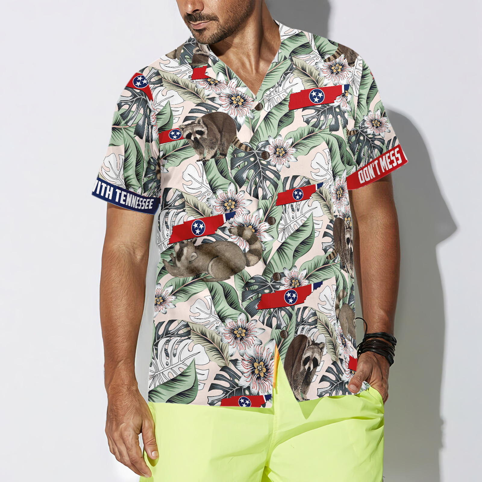 Tennessee Raccoon And Passion Flowers Hawaiian Shirt - Hyperfavor