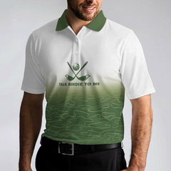 Talk Birdie To Me Golf Polo Shirt, White And Green Abstract Grass Pattern Golfing Polo Shirt, Best Golf Shirt For Men - Hyperfavor